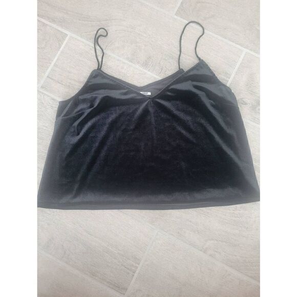 Kendall + Kylie Velour Style Spaghetti Strap Tank Cami‎ Crop Black Size Small - Picture 1 of 5